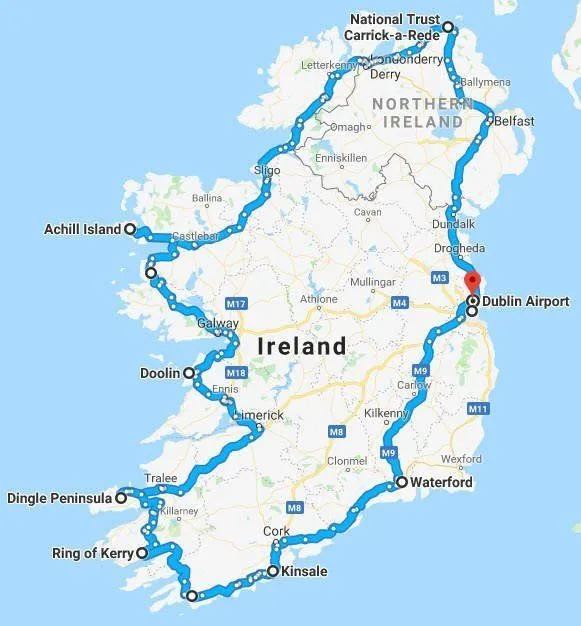 Ireland - Map - 12 Day Itinerary
