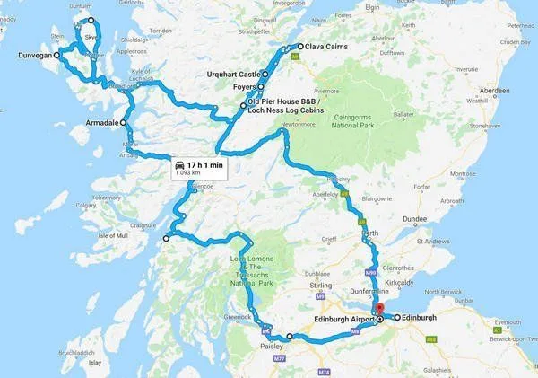 Google Map - Scotland 9 Day Itinerary