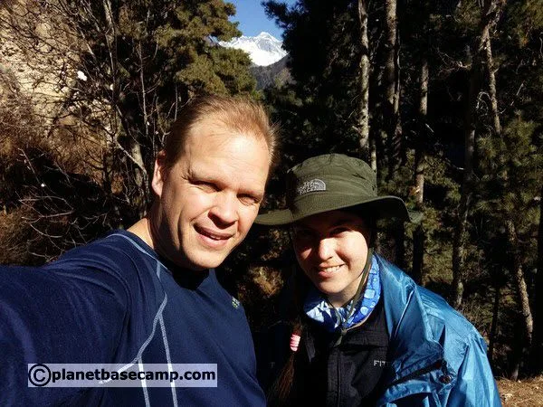 First Glimpse of Everest in the background on the Everest Base Camp Trek